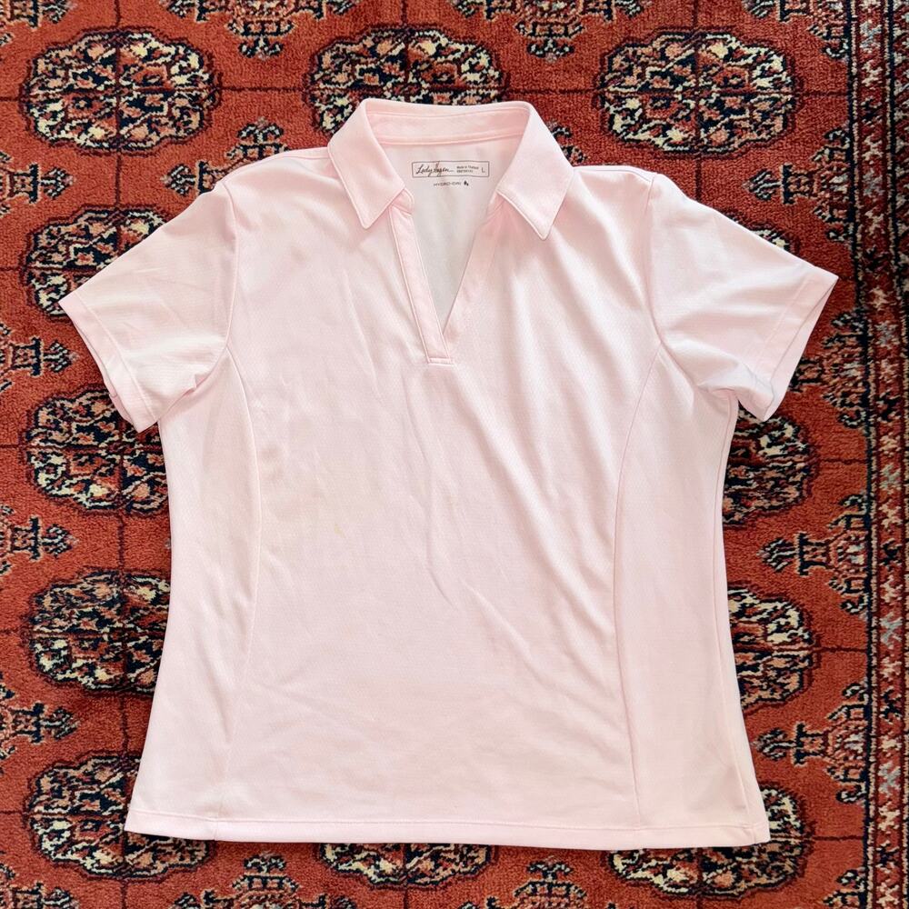Lady Hagen Women's Size L Pale Pink Soft Knit‎ No Button Short Sleeve Polo Shirt